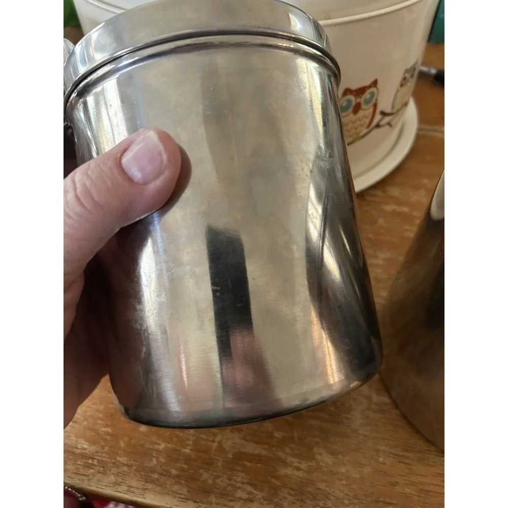 Vintage Stainless Steel Canister Set of 3 w/ Lids MCM Kitchen Storage NESTING